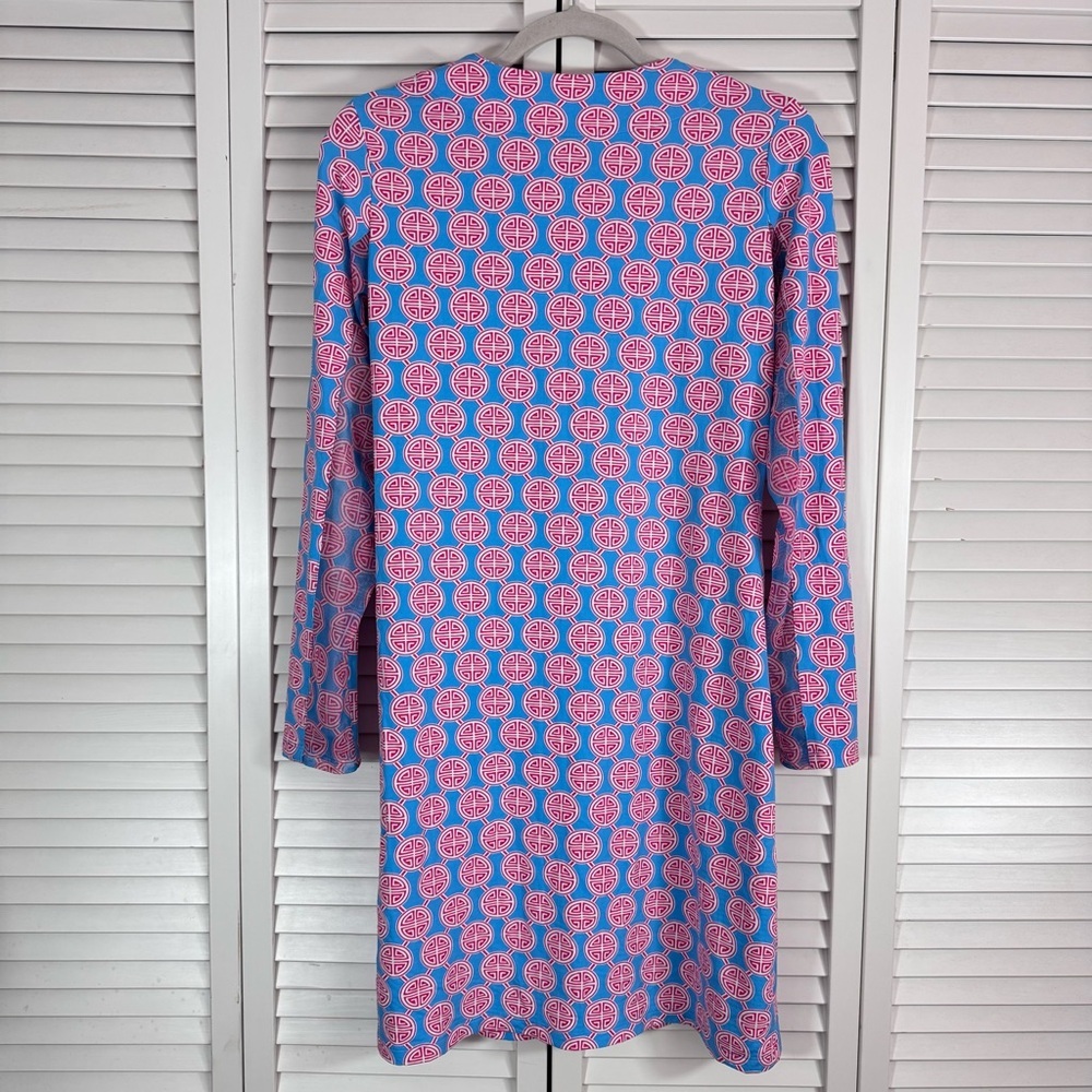 Ibkul Long Sleeve 1/4 Zip Crew Neck Dress Blue Pink Medallion Print Size Small - Picture 7 of 8